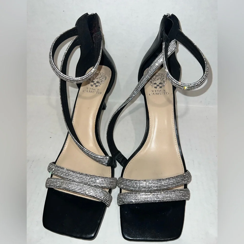 Vince Camuto Arklin Black and Silver Strappy Heels - Picture 4 of 16